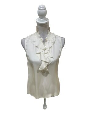 J. McLaughlin ivory Ruffled Sleeveless 100% silk Blouse size xs
